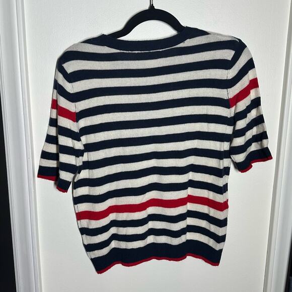 NEW Velvet Graham Spencer Blue White Striped Wool Cashmere Sweater Size Medium - Picture 5 of 10